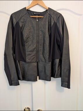 Women's Black Faux Leather Zip-Front Jacket